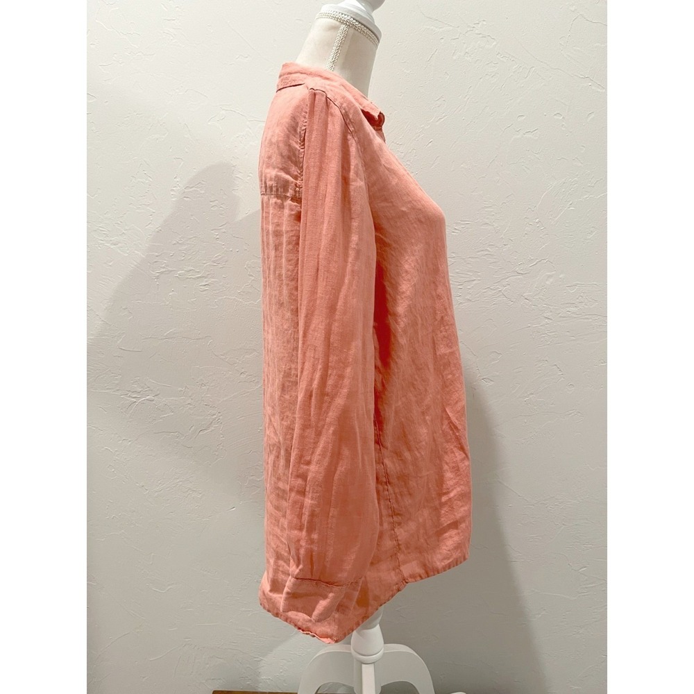 Sigrid‎ Olsen Womens Peach Orange Roll-Tab Sleeve Linen Button-Up Shirt L Beach - Picture 5 of 10